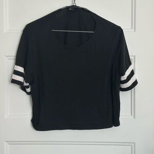 Stylish Black Crop Top with White Stripes